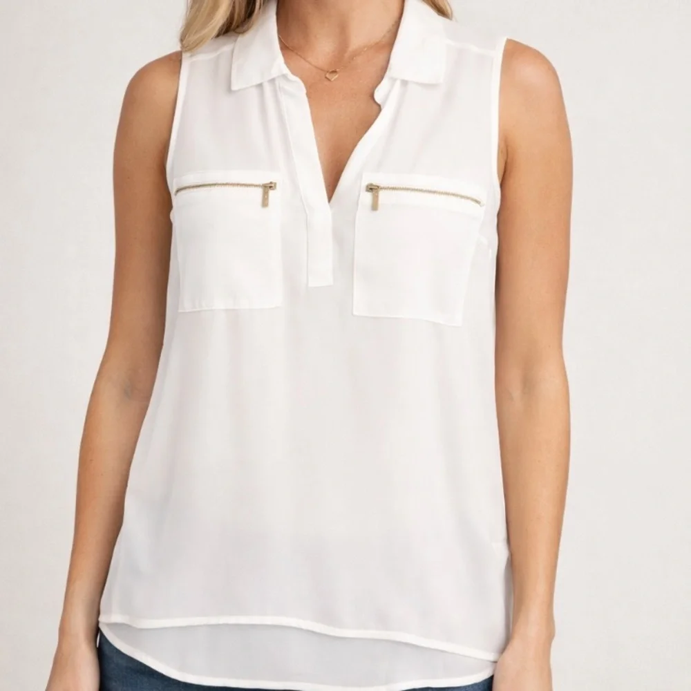MICHAEL KORS  White Sleeveless Blouse with Zipper Pockets NWOT